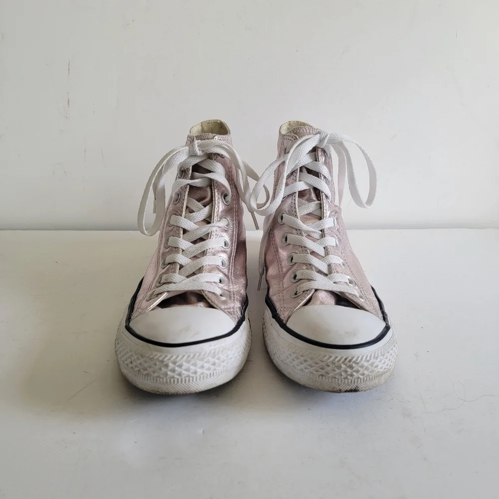 Converse Pink Rose Quartz Metallic Hi Tops Size 9 40 Streetwear Sneakers - Picture 2 of 16
